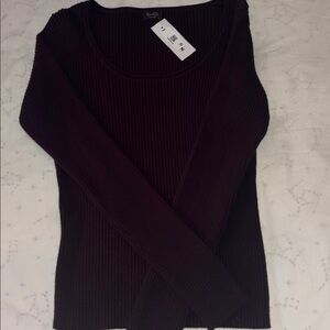 Dark Black Ribbed Long Sleeve Top